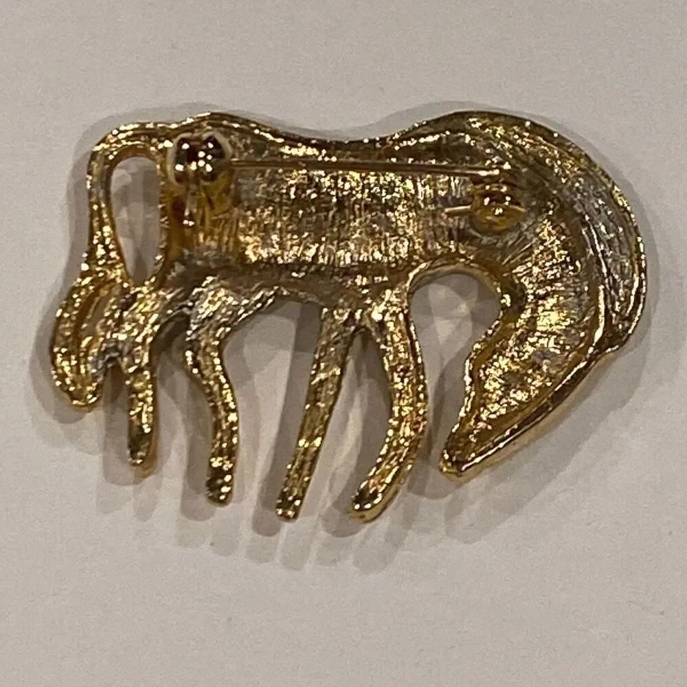 Vintage Zebra Brooch Pin Gold Tone